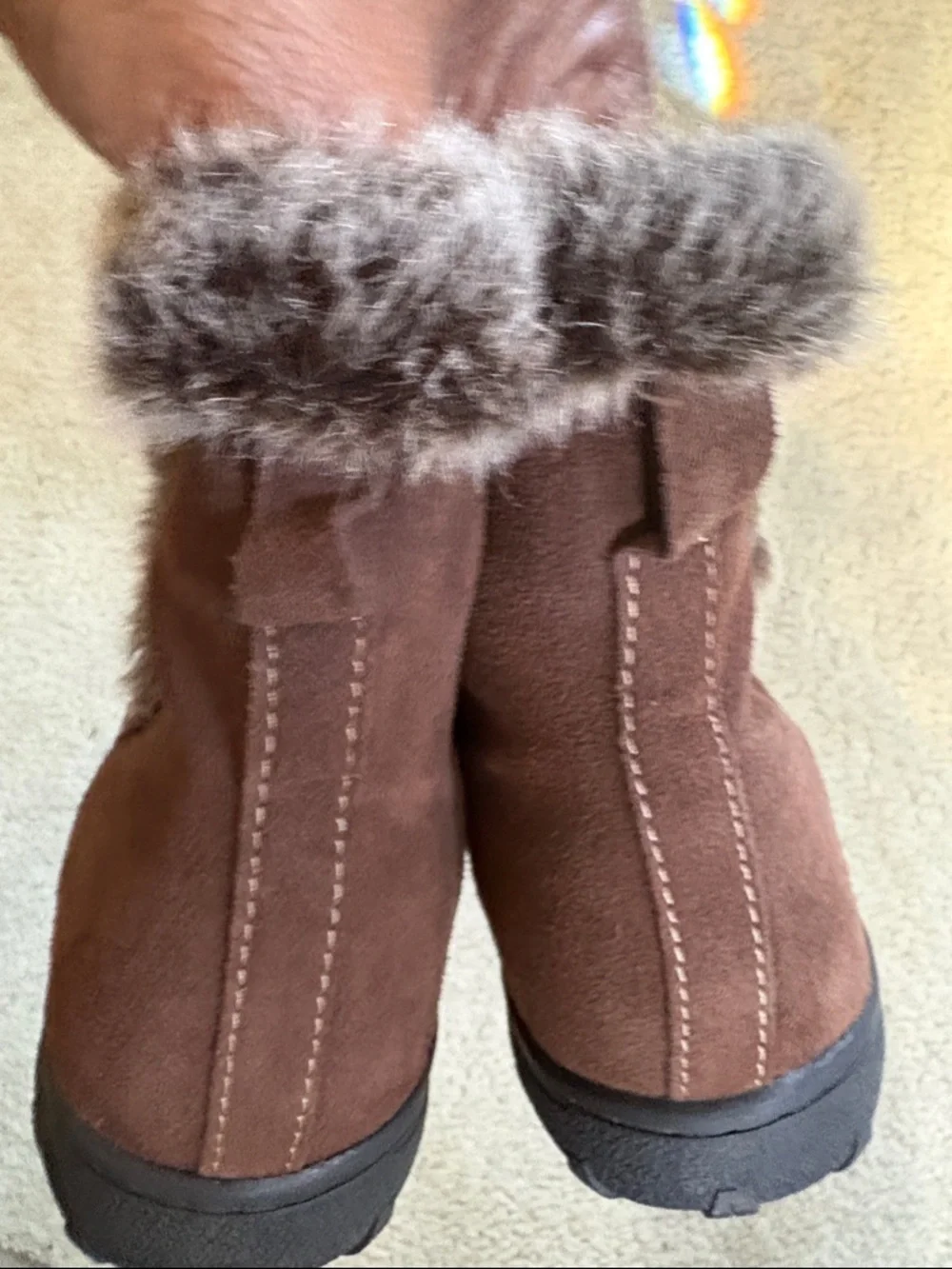 Khombu Brown Faux-Fur Trim Winter Ankle Boots-Size 8